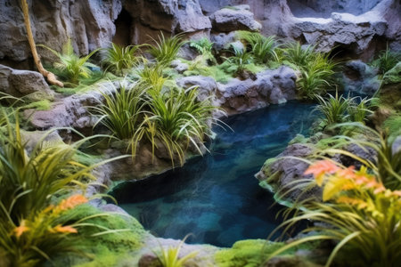 botanical image of unique plants growing around a hot spring, created with generative aiの素材