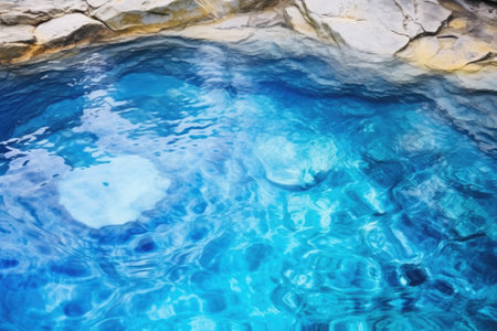 close-up of swirling blue and white hot spring water, created with generative aiの素材
