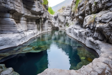 natural hot spring among smooth grey rocks, created with generative aiの素材