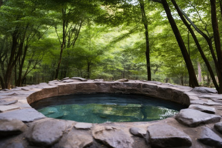 a foot soaking pool filled with warm hot spring water, created with generative aiの素材