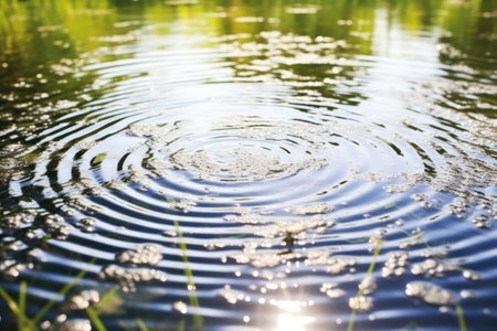 close-up of ripples caused by hot water bubbles in spring, created with generative aiの素材