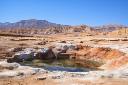 an arid desert contrasted with a life-giving hot spring, created with generative aiの素材