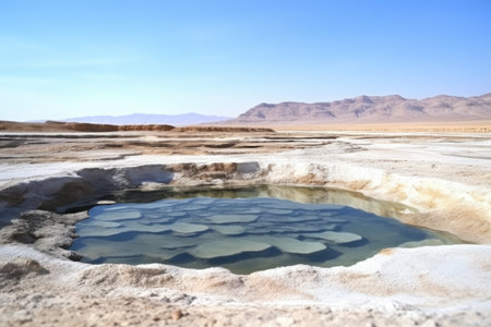 an arid desert contrasted with a life-giving hot spring, created with generative aiの素材