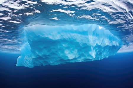 blue ice on the underside of a floating iceberg, created with generative aiの素材