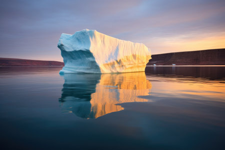 iceberg floating on a tranquil ocean at sunset, created with generative aiの素材