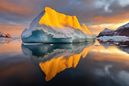 vibrant polar sunset illuminating the translucent iceberg, created with generative aiの素材