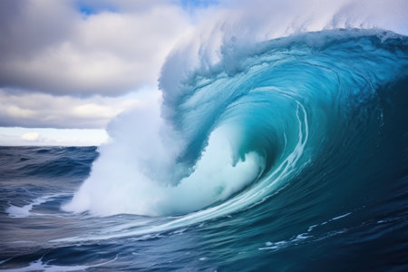 severe ocean waves breaking around large iceberg in stormy setting, created with generative aiの素材