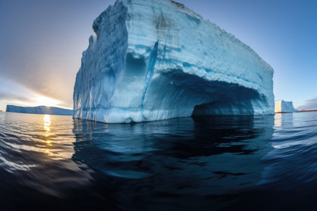 a split iceberg with light passing through the crack, created with generative aiの素材