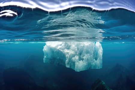 dissolving iceberg revealing underwater section through clear ocean, created with generative aiの素材