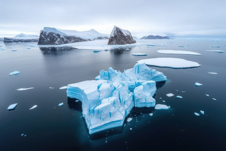 aerial drone view of an iceberg field, created with generative aiの素材