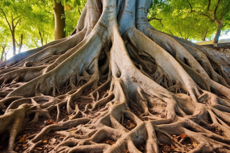 tree roots growing deep into ground, created with generative aiの素材