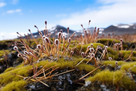 arctic vegetation close-up in tundra biome, created with generative aiの素材