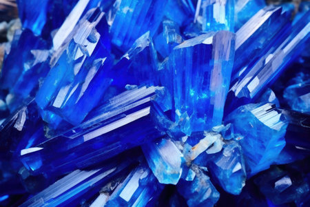 crystals of bright blue azurite on rock surface, created with generative aiの素材