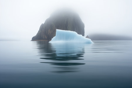 iceberg partially submerged in fog, breathtaking clarity on visible part, created with generative aiの素材
