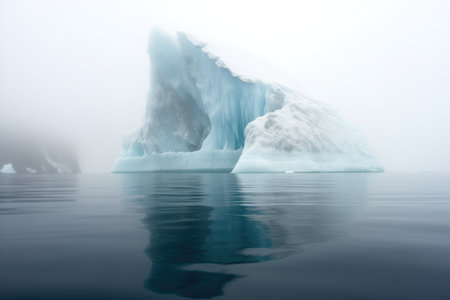 iceberg partially submerged in fog, breathtaking clarity on visible part, created with generative aiの素材