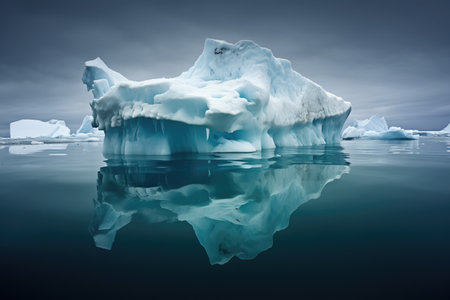 iceberg surrounded by floating ice chunks, created with generative aiの素材