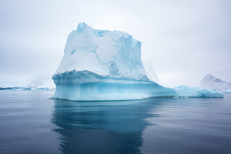 large, flat iceberg with snow dusted surface, created with generative aiの素材