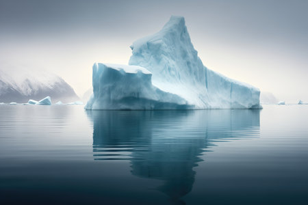 iceberg drifting through a calm fjord, created with generative aiの素材