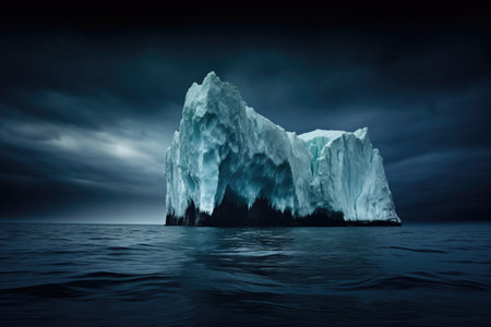 iceberg contrasted against dark ocean water, created with generative aiの素材