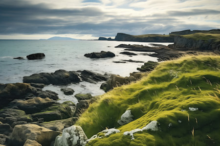 greenlands coastline with visible icebergs, created with generative aiの素材