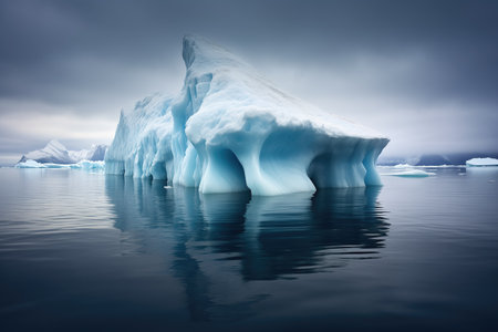 iceberg surrounded by floating ice debris, created with generative aiの素材