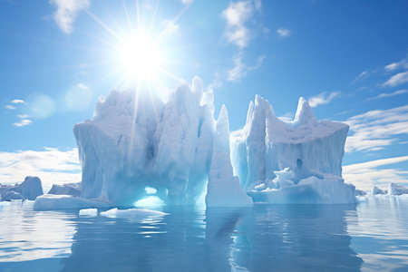 iceberg in the boreal sun, showing off a dazzling shine, created with generative aiの素材