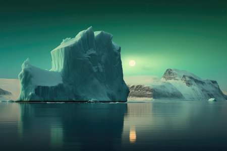 snow-capped iceberg under the soft glow of the moonlight, created with generative aiの素材