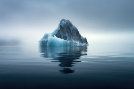 smoky gray iceberg floating in the morning sea, created with generative aiの素材