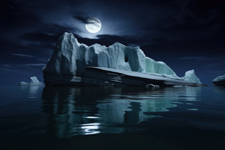 a sinking iceberg under a moonlit night sky, created with generative aiの素材