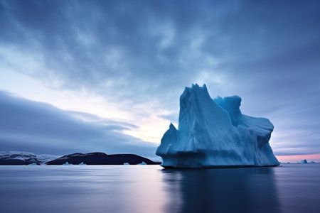 an iceberg silhouetted against twilight sky, created with generative aiの素材