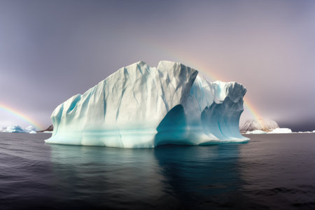 rainbow arching over an iceberg in the sea, created with generative aiの素材