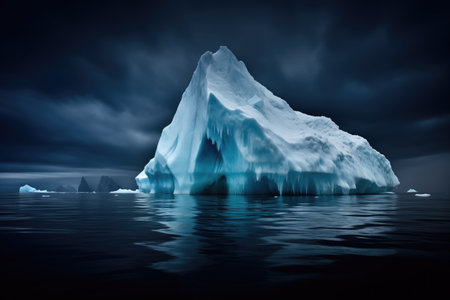 dark sea waters with ominous shaped iceberg, created with generative aiの素材