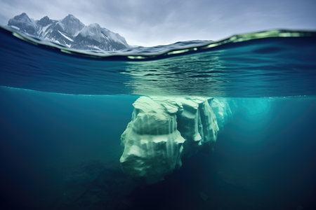 iceberg with a visible underwater portion, created with generative aiの素材