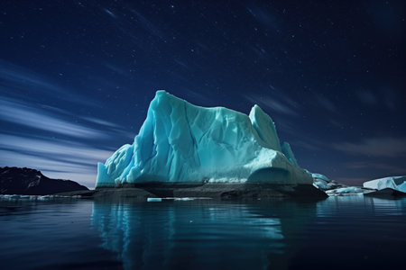 iceberg below a beautifully starry night sky, created with generative aiの素材