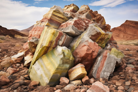 stacked layers of colorful rhyolite, created with generative aiの素材