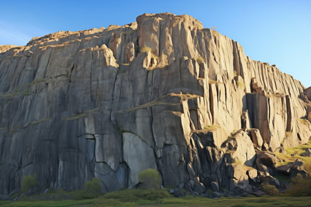 massive granite rock face in sunlight, created with generative aiの素材