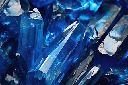macro shot of sapphire deposits in rock, created with generative aiの素材