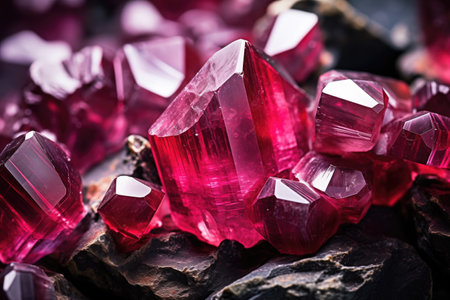 raw ruby gemstones in rock, created with generative aiの素材