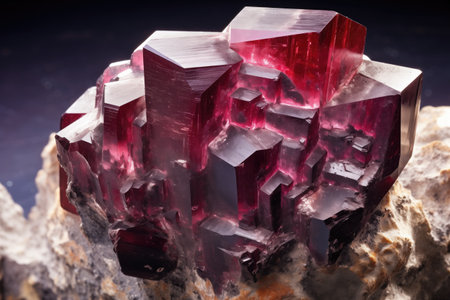 detailed garnet imbedded in a limestone matrix, created with generative aiの素材