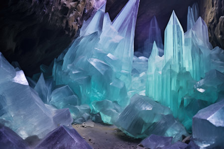 fluorite crystals in a shallow cave, created with generative aiの素材