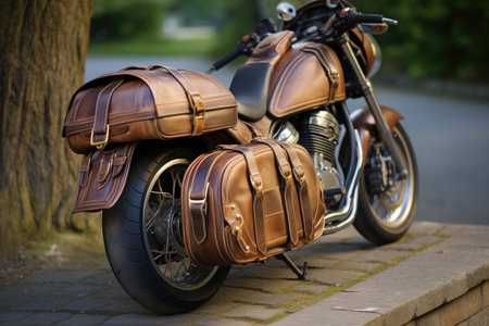 luxury leather saddlebag attached to a motorcycle, created with generative aiの素材