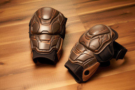 knee and elbow protection pads on a table, created with generative aiの素材