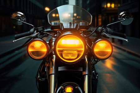 motorcycle equipped with adaptive headlight system, created with generative aiの素材