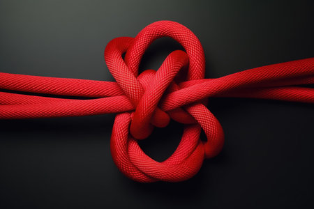 decorative constrictor knot on a red rope, created with generative aiの素材