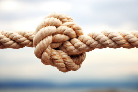monkey fist knot on a hemp rope, created with generative aiの素材