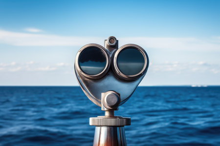 a sailboat seen through the binoculars from another ship, created with generative aiの素材