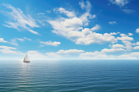 a yacht sailing towards the horizon on a sunny day, created with generative aiの素材