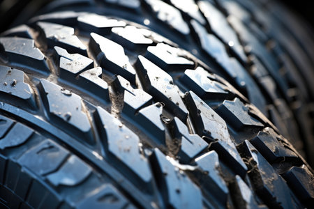close-up of an off-road trucks rugged tire tread, created with generative aiの素材