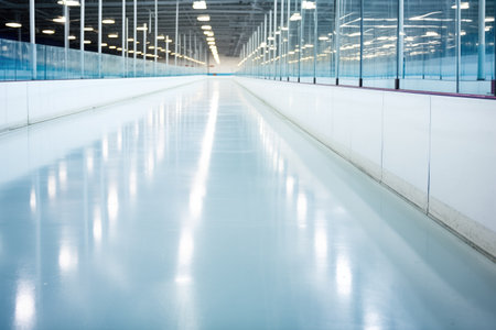 a long stretch of ice rinks acrylic glass barrier, created with generative aiの素材