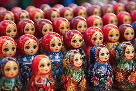 russian matryoshka dolls arranged in a row, created with generative aiの素材